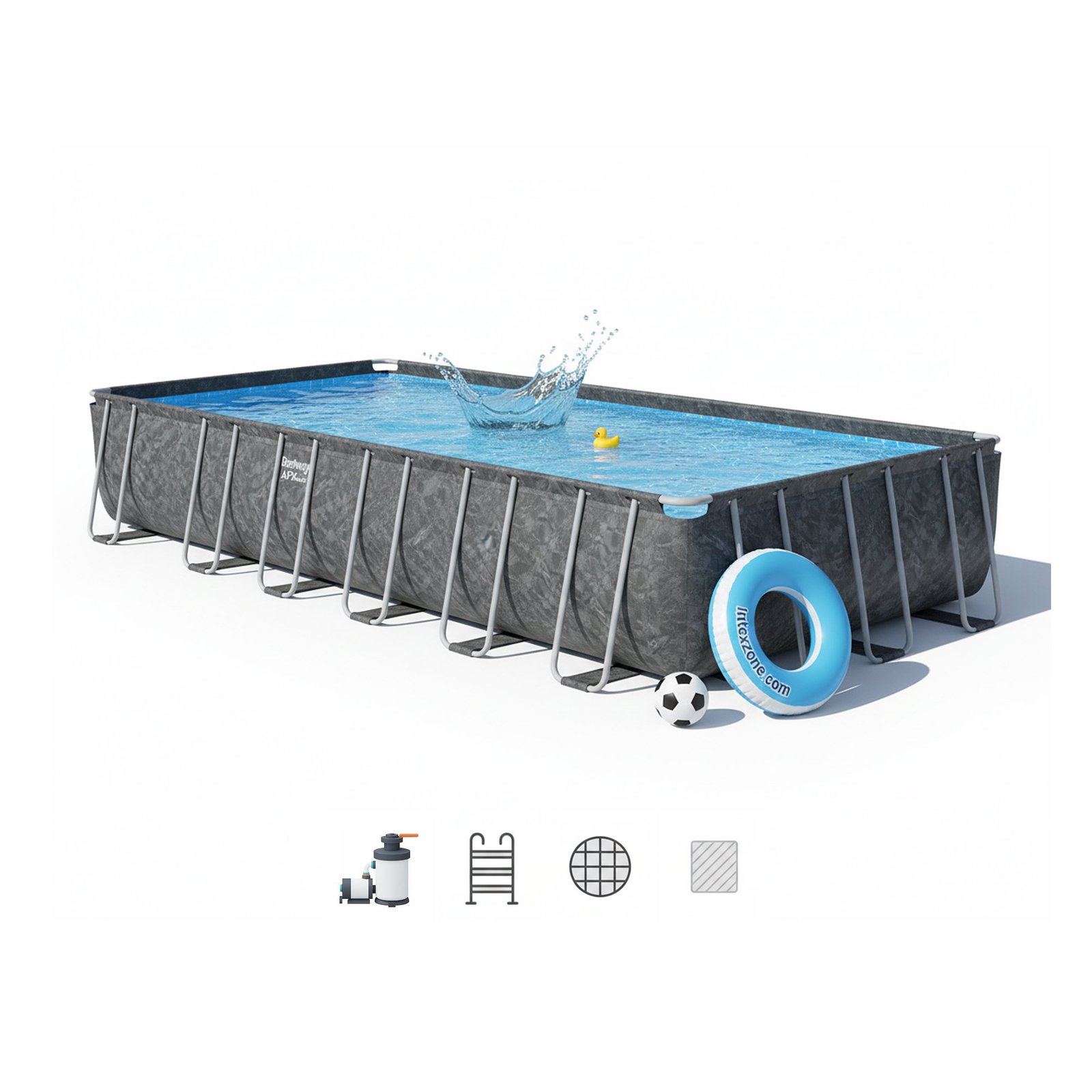 Bestway APX 561KG | Size 24.0 x 12.0 x 4.33 Ft | APX Rectangular Metal Frame Portable Ready-Made Swimming Pool