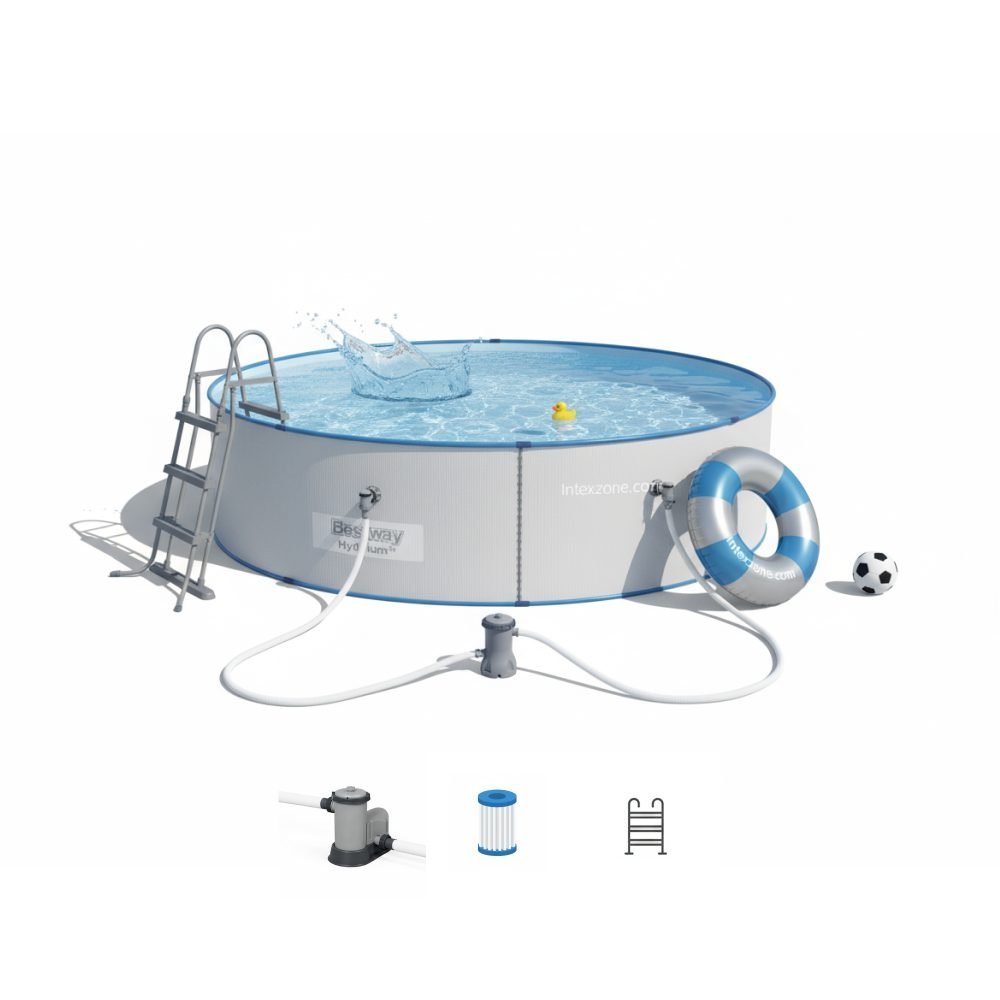 Bestway 56386W | Size 15.09 x 15.09 x 2.09 Ft | Hydrium Steel Round Metal Frame Portable Ready-Made Swimming Pool