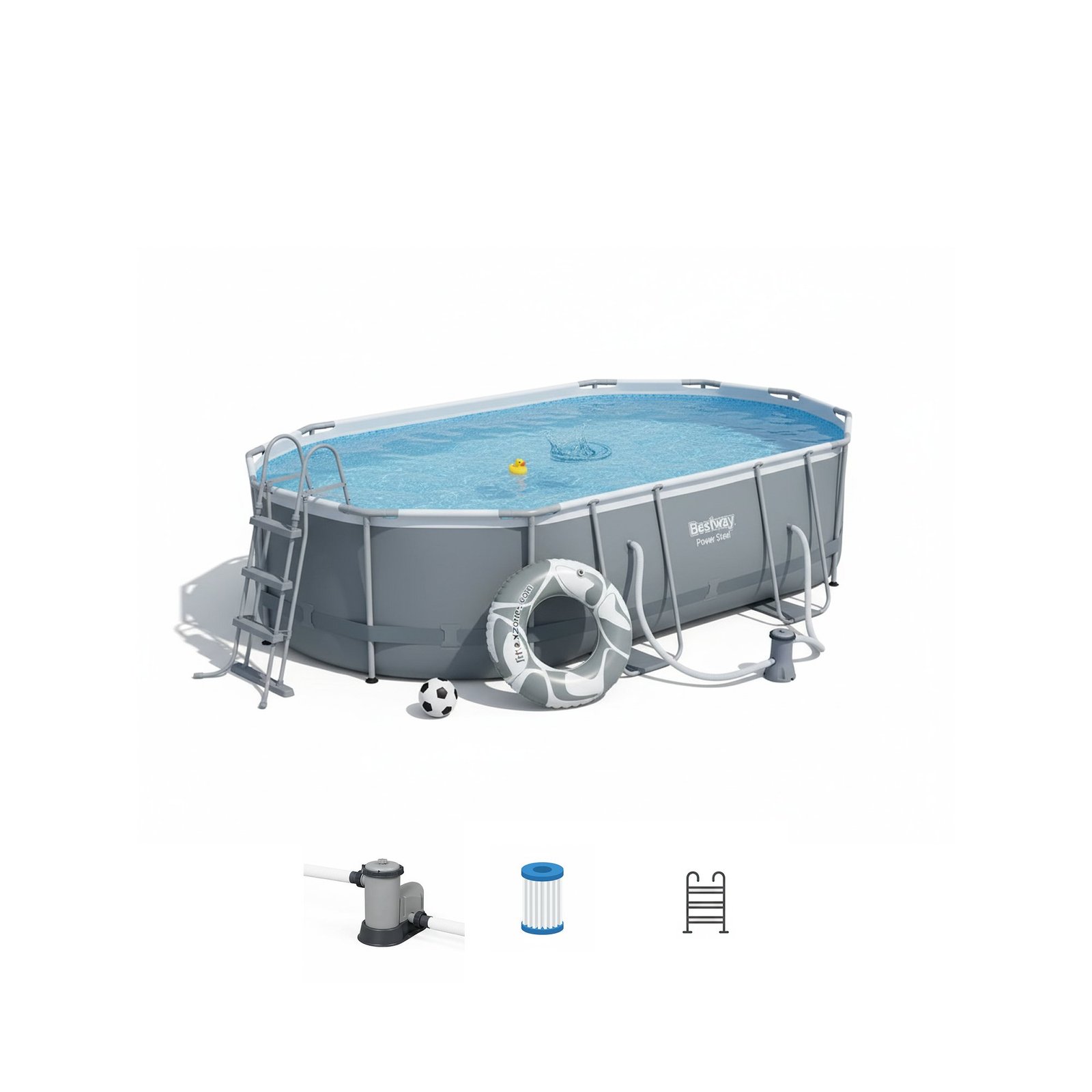 Bestway 56448 | Size 16.0 x 10.0 x 3.50 Ft | Power Steel Oval Metal Frame Portable Ready-Made Swimming Pool