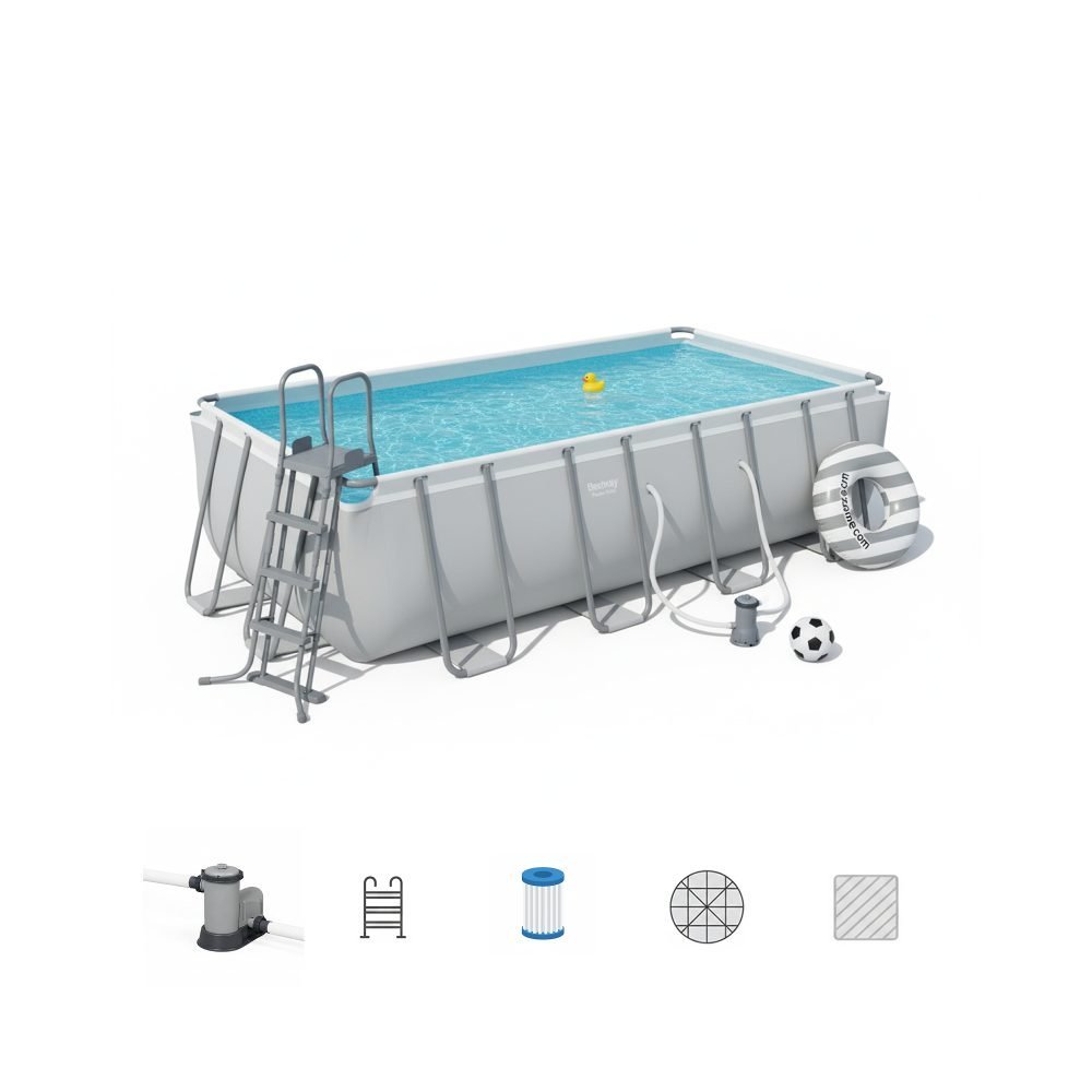 Bestway 56465 | Size 18.0 x 8.98 x 4.00 Ft | Power Steel Rectangular Metal Frame Portable Ready-Made Swimming Pool