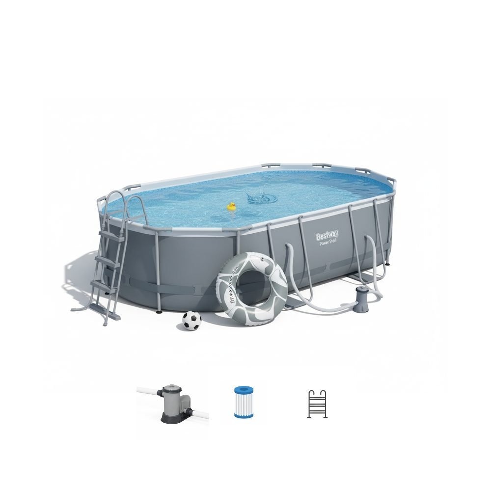 Bestway 56620 | Size 13.11 x 8.2 x 3.28 Ft | Power Steel Oval Metal Frame Portable Ready-Made Swimming Pool