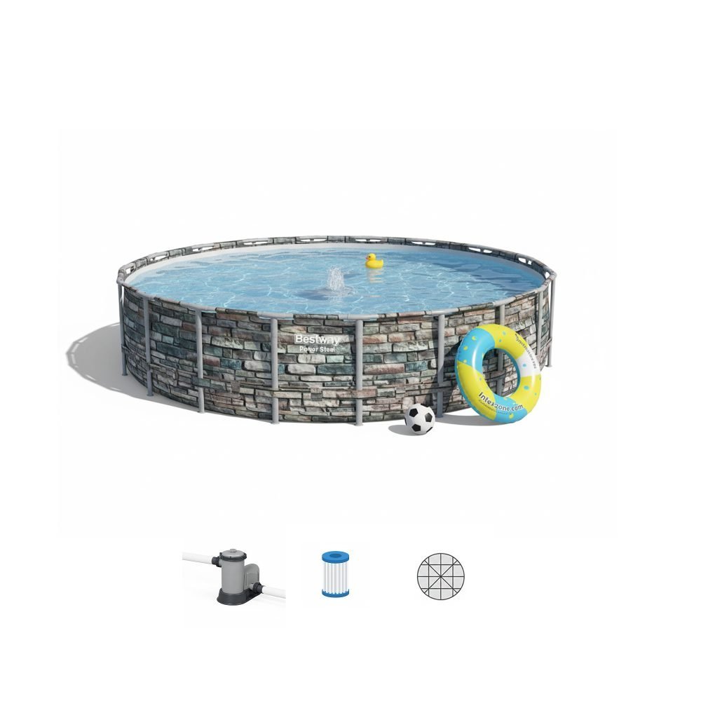 Bestway 56886 | Size 18.0 x 18.0 x 4.33 Ft | Power Steel Round Metal Frame Portable Ready-Made Swimming Pool