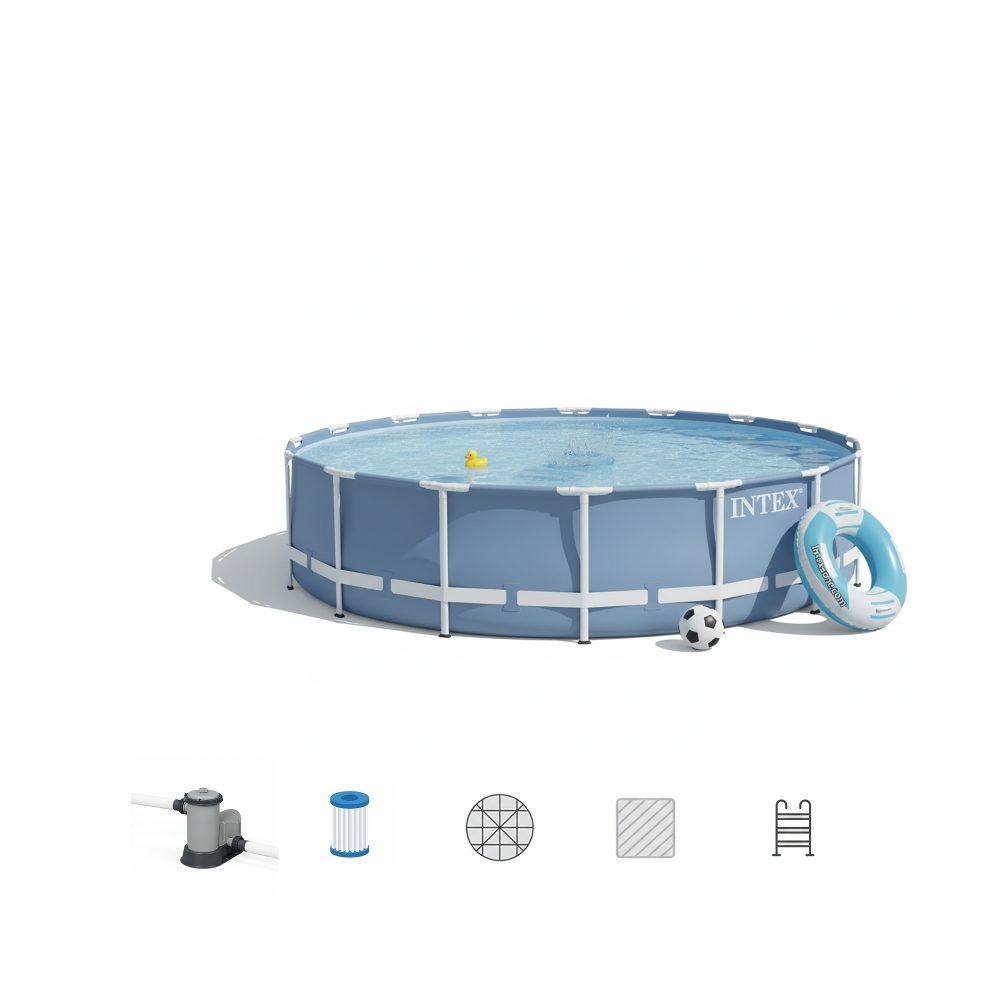 Intex 26752 (Box Dam.) | Size 18.0 x 18.0 x 4.00 Ft | Prism Frame Round Metal Frame Portable Ready-Made Swimming Pool