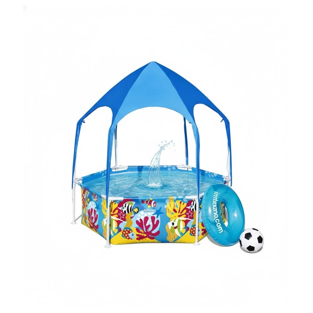 Bestway 5618T | Size 6.0 x 6.0 x 1.6 Ft | Steel Pro Round Metal Frame Portable Splash-in-Shade Swimming Pool